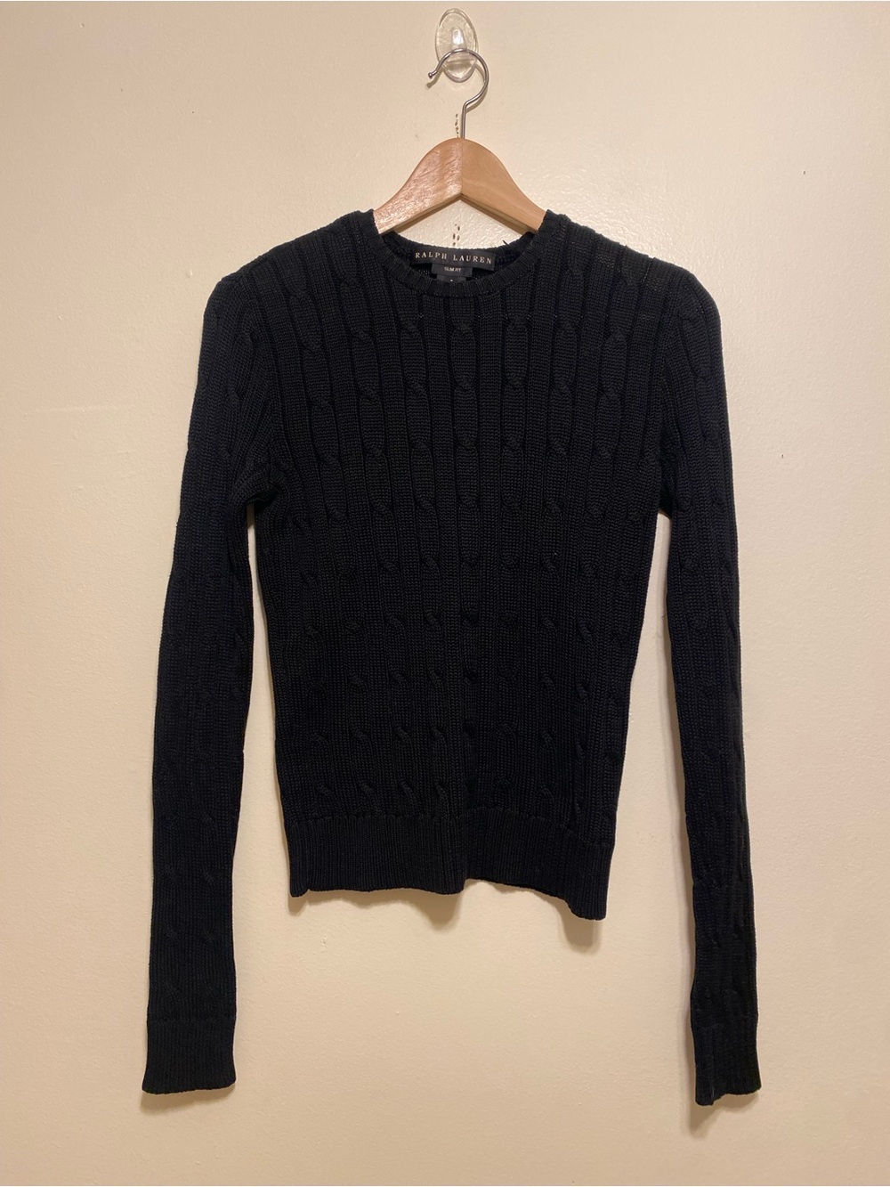 Ralph Lauren Black Label Slim Fit Cotton Black Cable Crewneck Sweater. Size S